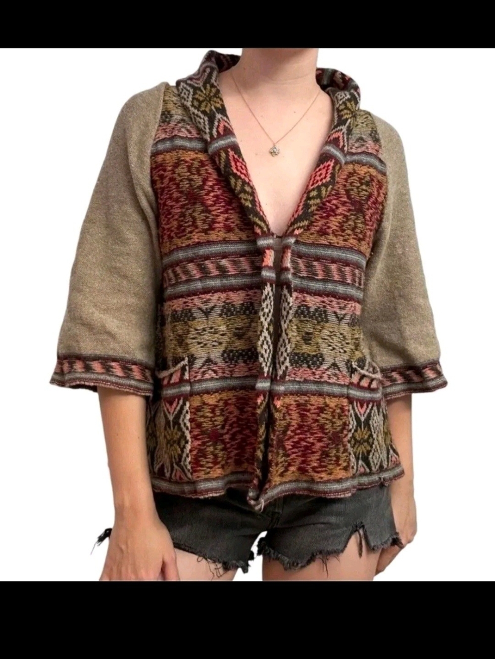 Free People Argyle Avenue Boho Knit Patchwork Cardigan Sweater - Multicolor